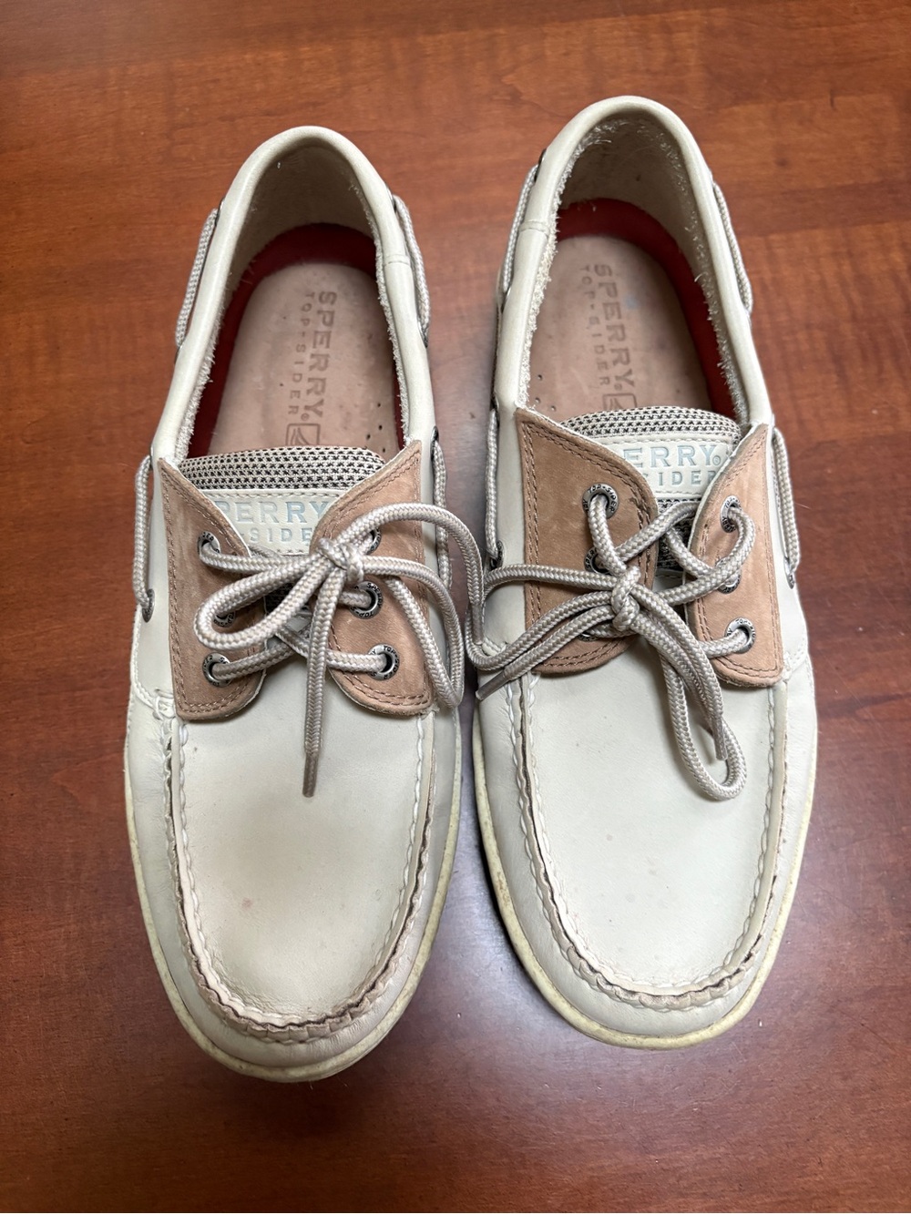 Sperry Off-White and Tan Leather Men’s Boat Shoes